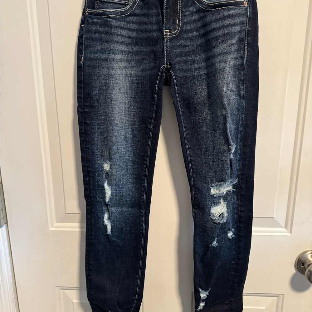 BKE Dark Blue Distressed Skinny Jeans